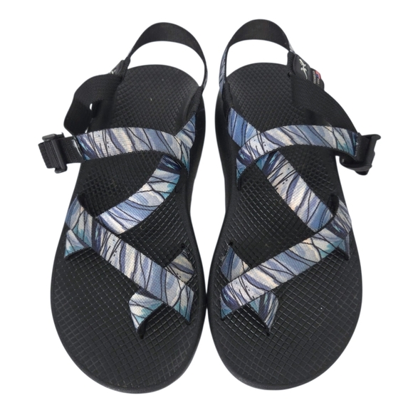 Chaco Blue & White Striped Z/2 Classic Strap Sandals by Artist Sarah Uhl- Men 8 - Picture 2 of 8